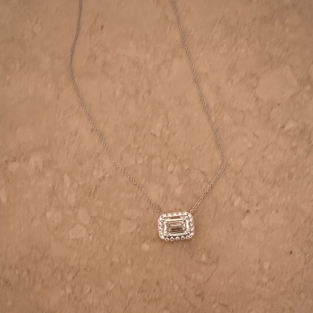 Dazzling diamond and 14k gold emerald cut diamond Pendant Necklace